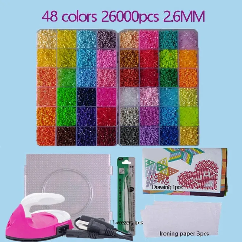 2.6 mm Perler Hama-Perlen-Set, 3D-Puzzle, Eisenperlen, Spielzeug für Kinder, kreativ, handgefertigt, Basteln, DIY-Geschenk, Sicherungsperlen. Mit großer Stecktafel