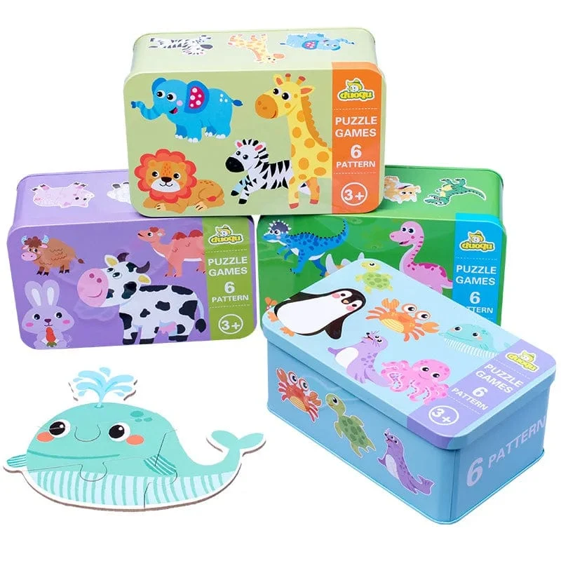 Baby Puzzle Montessori Pädagogisches Spielzeug Holz 3D Puzzle Spiele Eisen Box kinder Puzzles Jigsaw Holz Puzzles Für Kinder 2 3 4 jahre