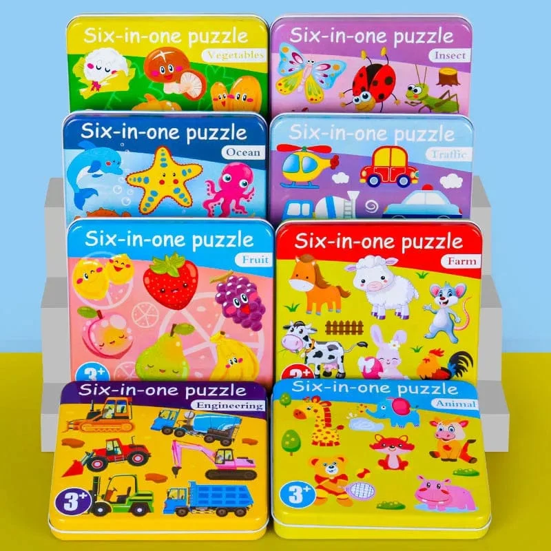 Baby Puzzle Montessori Pädagogisches Spielzeug Holz 3D Puzzle Spiele Eisen Box kinder Puzzles Jigsaw Holz Puzzles Für Kinder 2 3 4 jahre