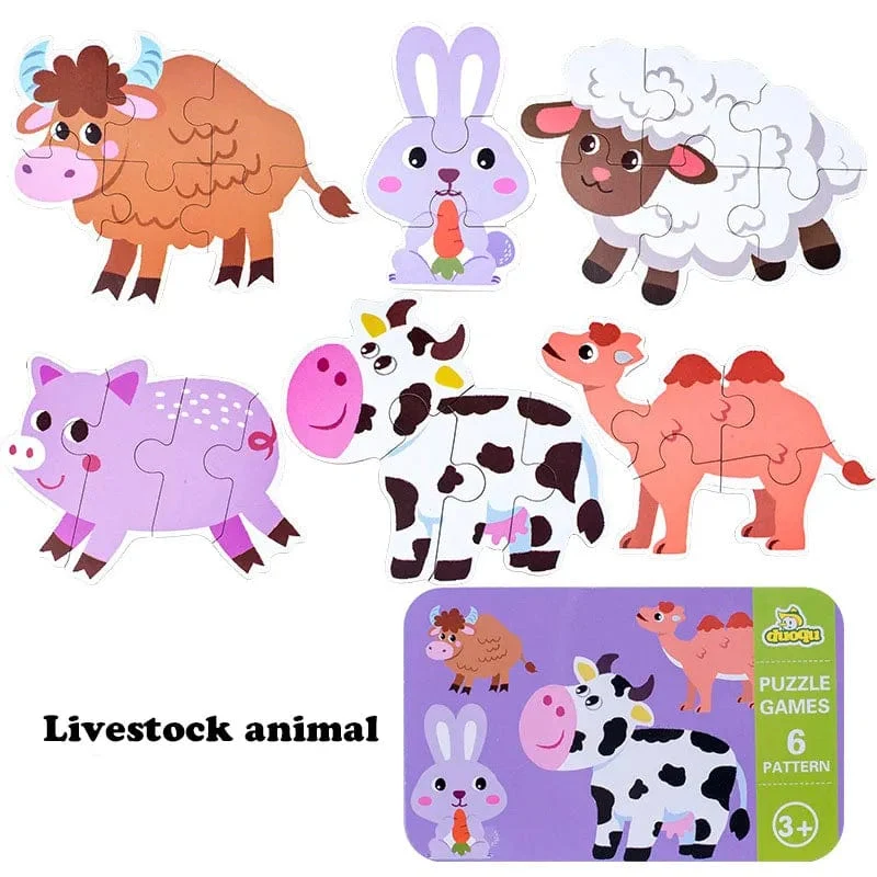 Baby Puzzle Montessori Pädagogisches Spielzeug Holz 3D Puzzle Spiele Eisen Box kinder Puzzles Jigsaw Holz Puzzles Für Kinder 2 3 4 jahre