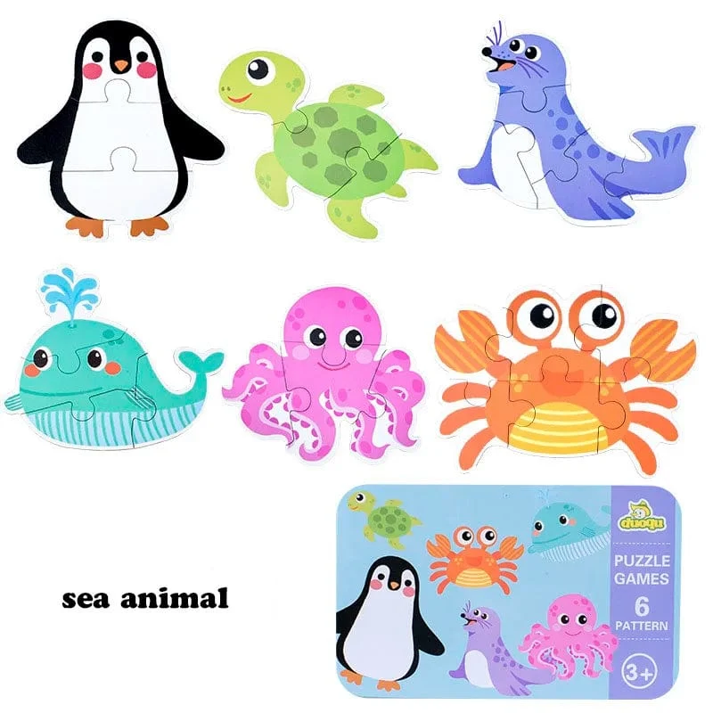 Baby Puzzle Montessori Pädagogisches Spielzeug Holz 3D Puzzle Spiele Eisen Box kinder Puzzles Jigsaw Holz Puzzles Für Kinder 2 3 4 jahre