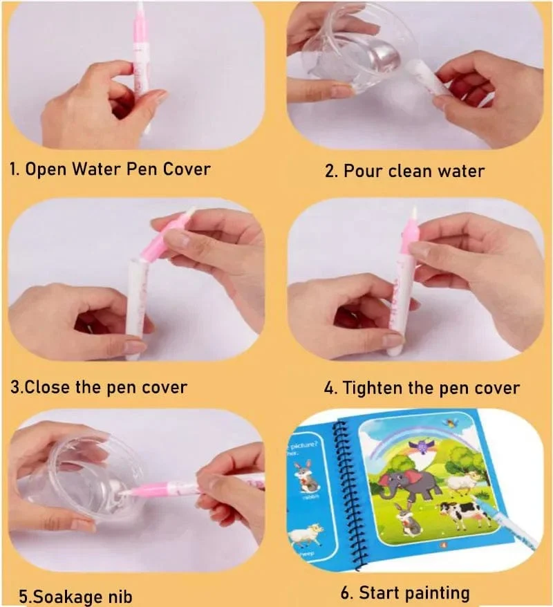 Wiederverwendbares Malbuch für Kinder, magisches Wasser-Malbuch, DIY-Kindgarten-Graffiti-Mal- und Zeichenspielzeug, Früherziehungsspielzeug