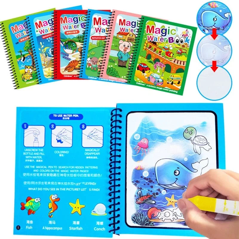 Montessori-Spielzeug, wiederverwendbares Malbuch, magisches Wasser-Malbuch, Mal- und Zeichenspielzeug, sensorisches Früherziehungsspielzeug für Kinder