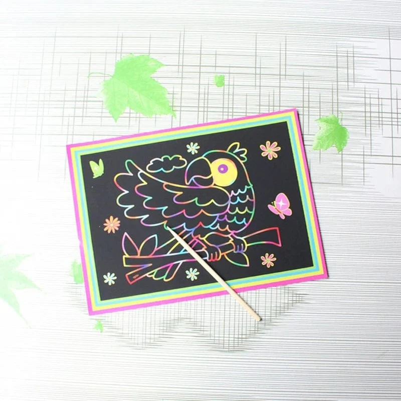 10 Stück 13 x 9.8 cm Kratzbildpapier, magisches Malpapier mit Zeichenstift für Kinderspielzeug, buntes Zeichenspielzeug