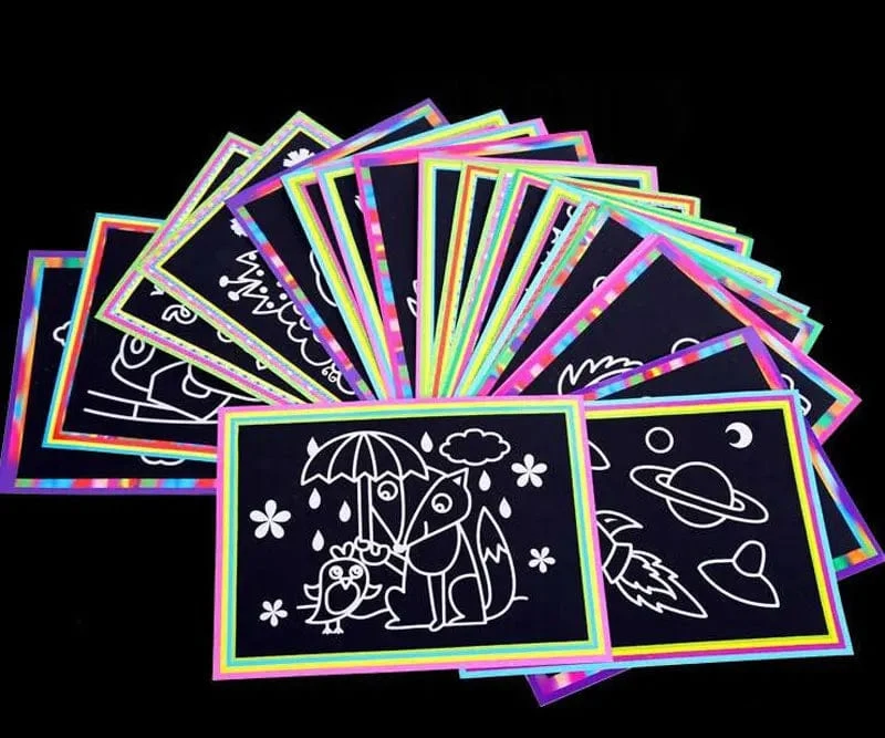10 Stück 13 x 9.8 cm Kratzbildpapier, magisches Malpapier mit Zeichenstift für Kinderspielzeug, buntes Zeichenspielzeug