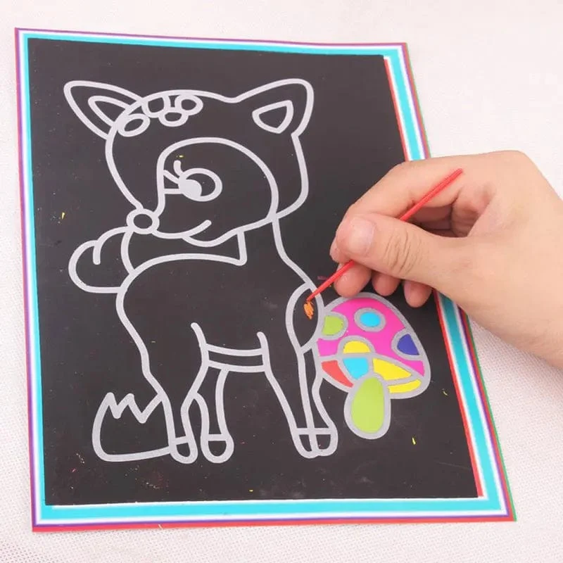 10 Stück 13 x 9.8 cm Kratzbildpapier, magisches Malpapier mit Zeichenstift für Kinderspielzeug, buntes Zeichenspielzeug
