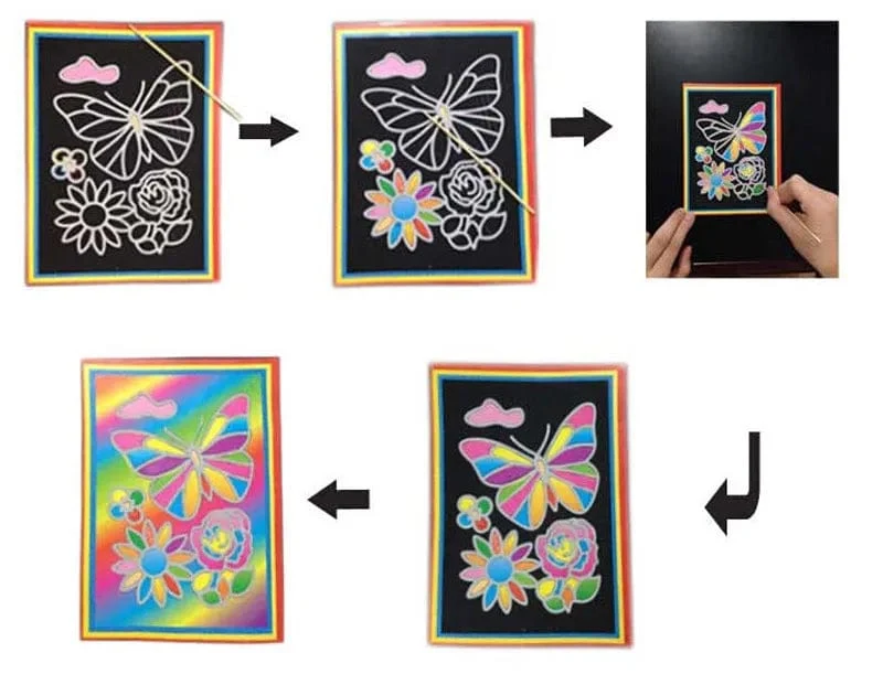 10 Stück 13 x 9.8 cm Kratzbildpapier, magisches Malpapier mit Zeichenstift für Kinderspielzeug, buntes Zeichenspielzeug