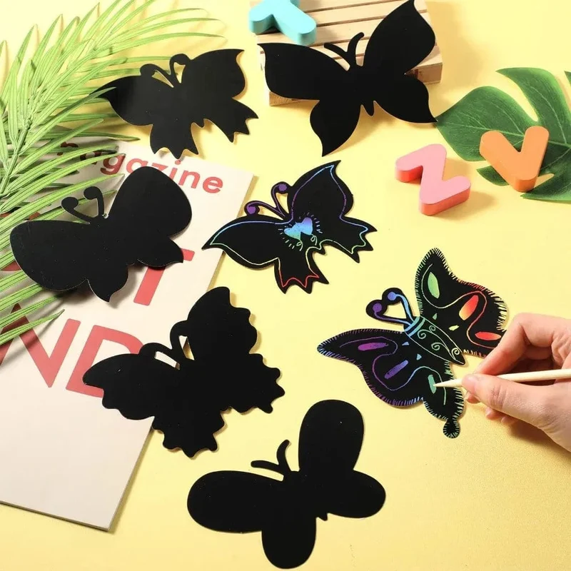 6/12-teiliges Set Magic Scratch Art Butterfly Scratch Zeichenpapier Lesezeichen Malbuch für Kinder Kreative Kartenaufkleber Lernspielzeug