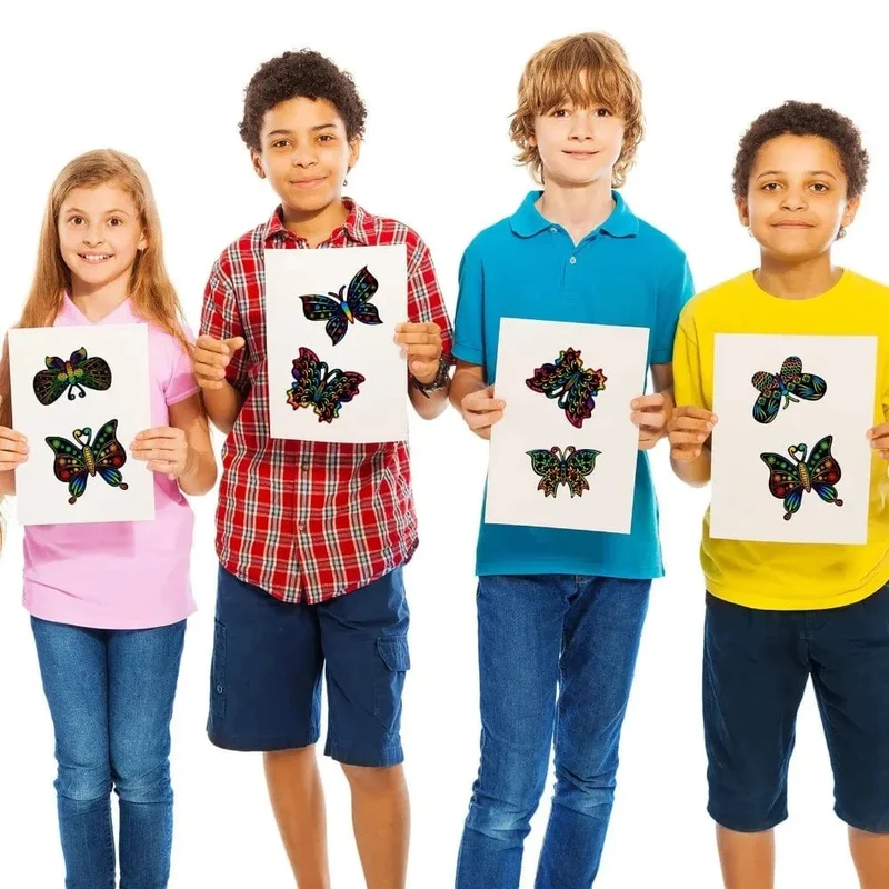 6/12-teiliges Set Magic Scratch Art Butterfly Scratch Zeichenpapier Lesezeichen Malbuch für Kinder Kreative Kartenaufkleber Lernspielzeug