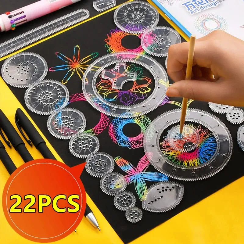 22/4/1PC Spirograph Lineal Zeichnung Kratzmalerei Spielzeug ineinander greifende Zahnräder Räder Malerei Zeichnung Zubehör pädagogisches Spielzeug