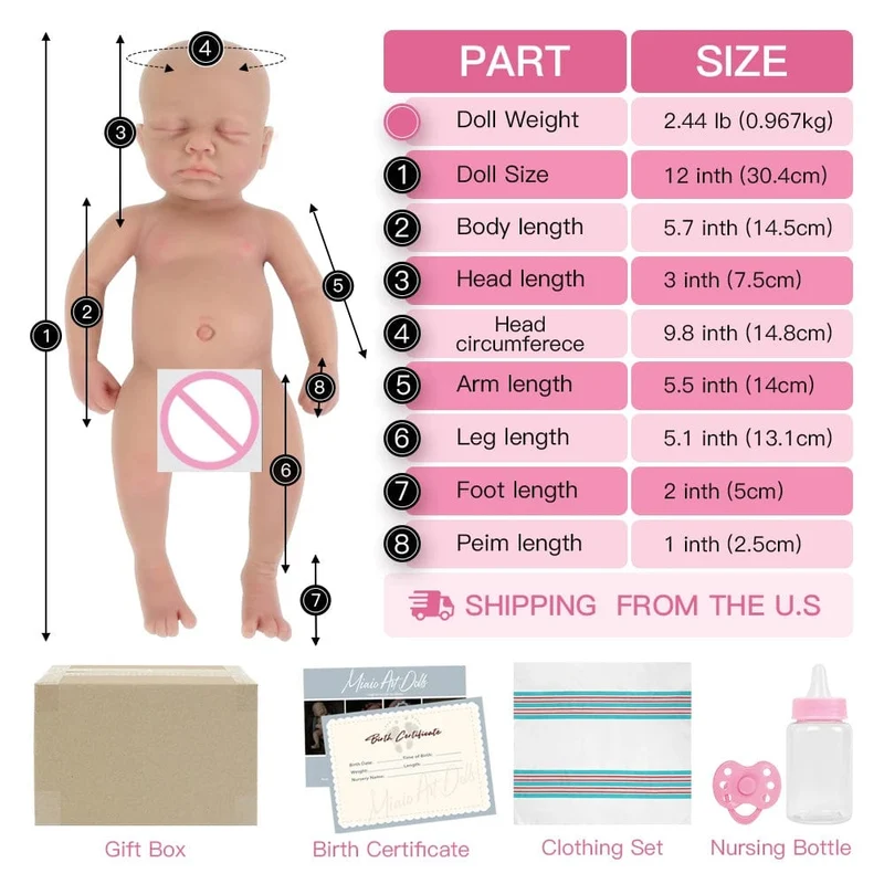 12" Junge Micro Frühchen Ganzkörper Silikon Babypuppe Lebensechte Minipuppe Überraschung Kinder Anti-Stress My Melody