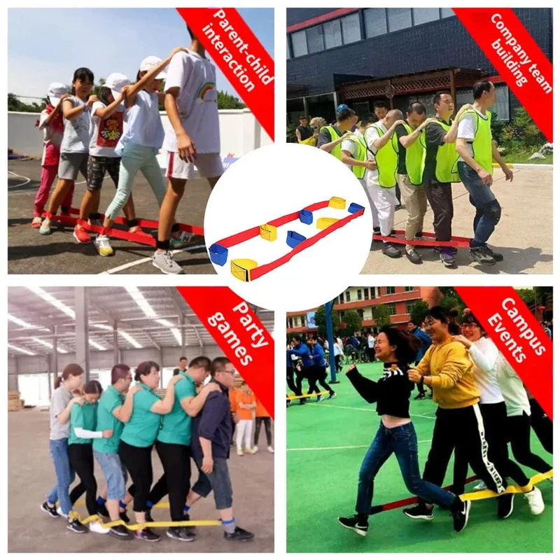 Kindergruppe, Spiele im Freien, Sportspielzeug, Riesenschritte, Gruppenaufbau, Spaßtraining, Teamwettbewerb für Erwachsene, interaktive Ausrüstung