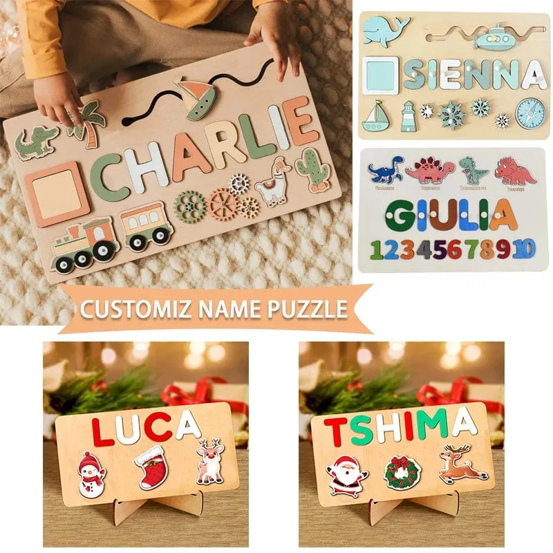 Holz-Namenspuzzle, personalisierbar, individuell für Baby, Spielbrett, 3-D-Puzzle, pädagogische Form, passendes Entwicklungsspielzeug
