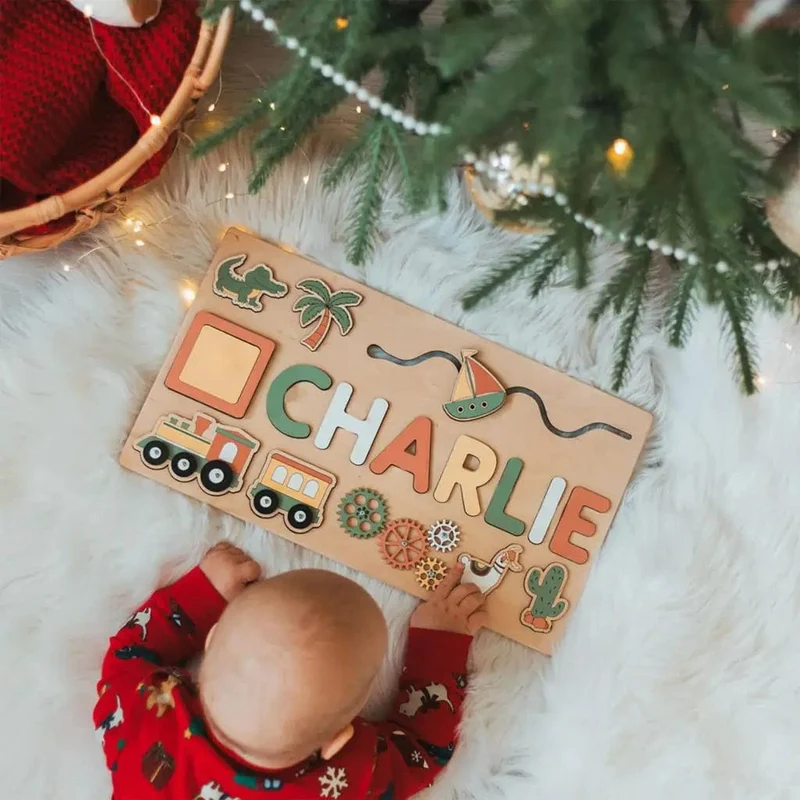 Holz-Namenspuzzle, personalisierbar, individuell für Baby, Spielbrett, 3-D-Puzzle, pädagogische Form, passendes Entwicklungsspielzeug