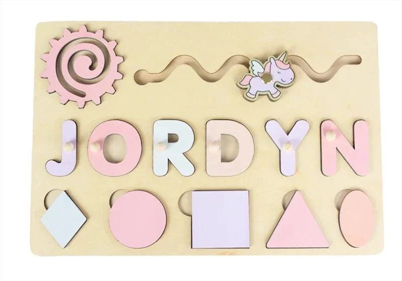 Holz-Namenspuzzle, personalisierbar, individuell für Baby, Spielbrett, 3-D-Puzzle, pädagogische Form, passendes Entwicklungsspielzeug
