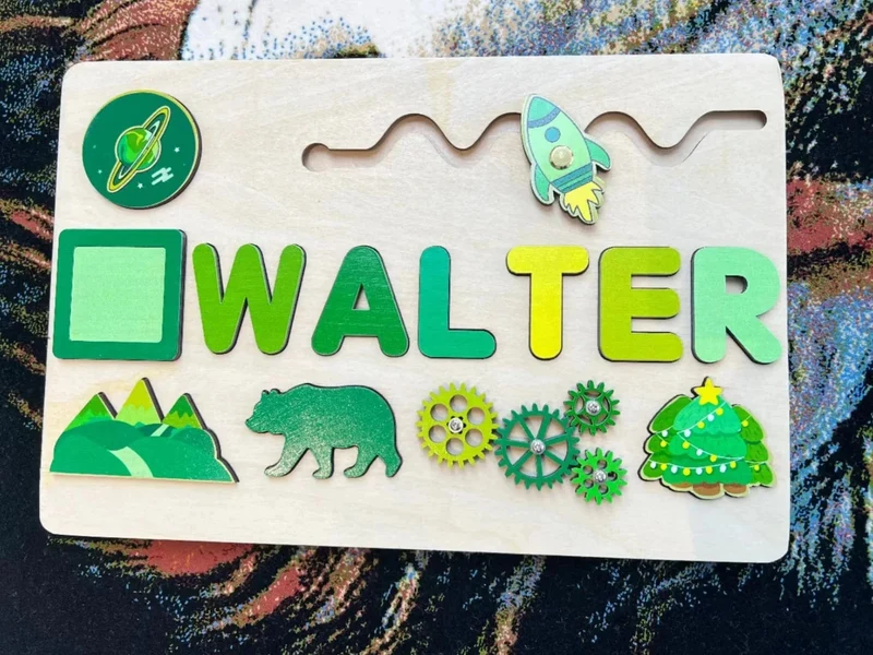 Holz-Namenspuzzle, personalisierbar, individuell für Baby, Spielbrett, 3-D-Puzzle, pädagogische Form, passendes Entwicklungsspielzeug