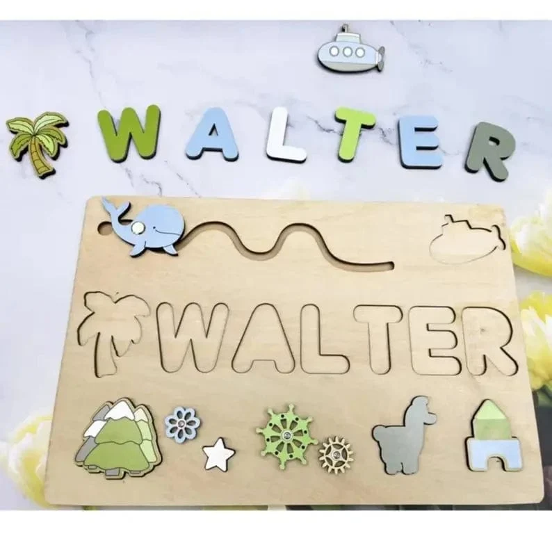 Holz-Namenspuzzle, personalisierbar, individuell für Baby, Spielbrett, 3-D-Puzzle, pädagogische Form, passendes Entwicklungsspielzeug