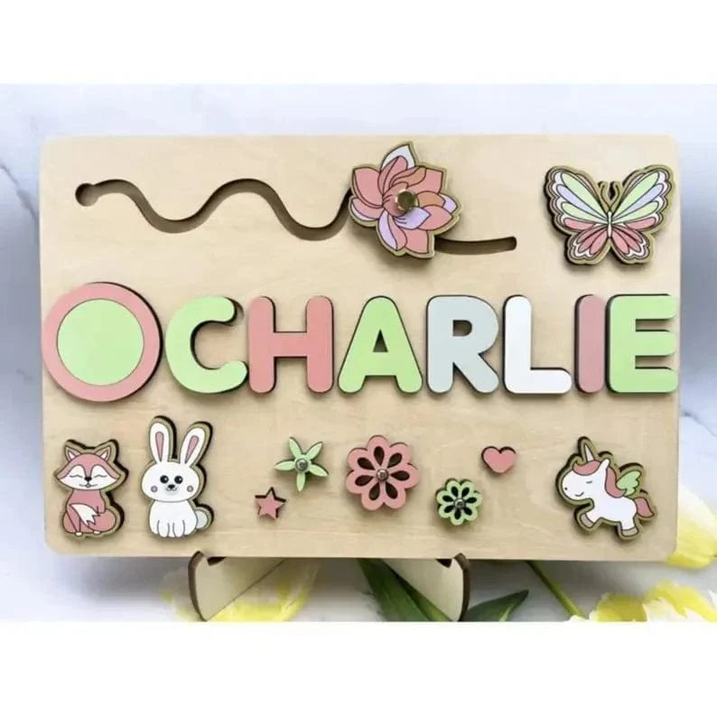 Holz-Namenspuzzle, personalisierbar, individuell für Baby, Spielbrett, 3-D-Puzzle, pädagogische Form, passendes Entwicklungsspielzeug