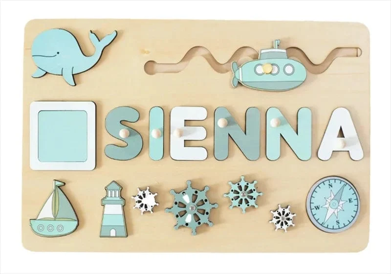 Holz-Namenspuzzle, personalisierbar, individuell für Baby, Spielbrett, 3-D-Puzzle, pädagogische Form, passendes Entwicklungsspielzeug