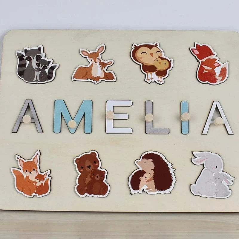 Holz-Namenspuzzle, personalisierbar, individuell für Baby, Spielbrett, 3-D-Puzzle, pädagogische Form, passendes Entwicklungsspielzeug