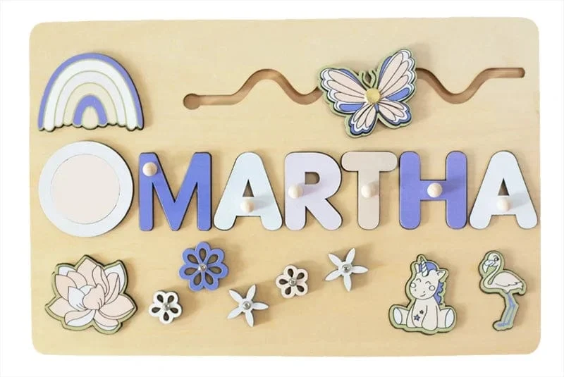 Holz-Namenspuzzle, personalisierbar, individuell für Baby, Spielbrett, 3-D-Puzzle, pädagogische Form, passendes Entwicklungsspielzeug