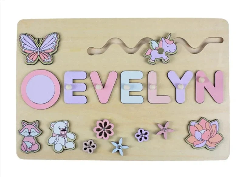 Holz-Namenspuzzle, personalisierbar, individuell für Baby, Spielbrett, 3-D-Puzzle, pädagogische Form, passendes Entwicklungsspielzeug