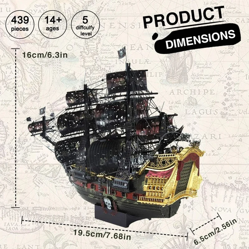 Piececool 3D-Metallpuzzle „Die Rache der Königin Anne“, Piratenschiff, DIY-Modellbausätze, Spielzeug für Jugendliche, Denksportaufgabe