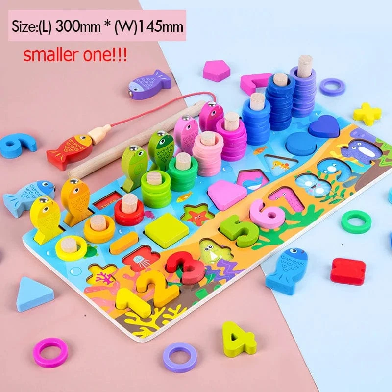 Kinder Montessori Mathe-Spielzeug für Kleinkinder, pädagogisches Holzpuzzle, Angelspielzeug, Zählen, Zahlen, Formen, passende Sortierspiele, Brettspielzeug