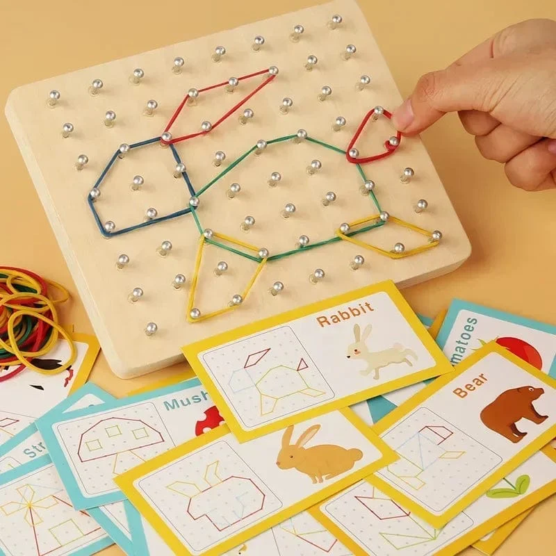 Neue Holz Montessori Kleine Geometrische Kreative Nagel Bord Grafiken für Kinder Frühe Bildung Spielzeug Puzzle Mathe Spiele Holz