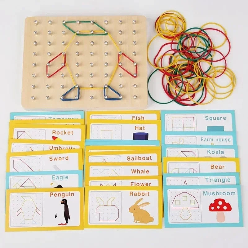 Neue Holz Montessori Kleine Geometrische Kreative Nagel Bord Grafiken für Kinder Frühe Bildung Spielzeug Puzzle Mathe Spiele Holz