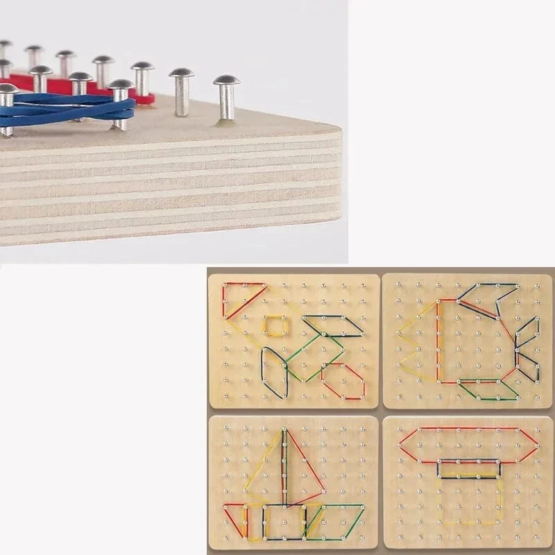 Neue Holz Montessori Kleine Geometrische Kreative Nagel Bord Grafiken für Kinder Frühe Bildung Spielzeug Puzzle Mathe Spiele Holz