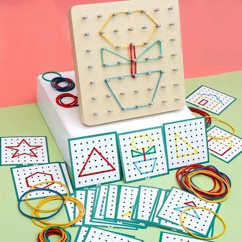 Neue Holz Montessori Kleine Geometrische Kreative Nagel Bord Grafiken für Kinder Frühe Bildung Spielzeug Puzzle Mathe Spiele Holz