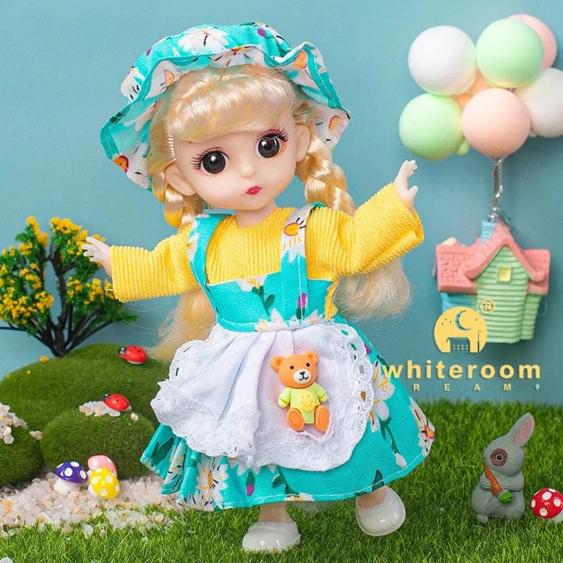 Puppe für Mädchen Spielzeug BJD Minipuppe 13 bewegliches Gelenk Baby 3D große Augen schöne DIY Spielzeugpuppe mit Kleidung verkleiden 1/12 Modepuppe