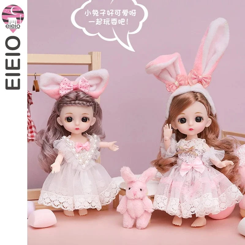 Puppe für Mädchen Spielzeug BJD Minipuppe 13 bewegliches Gelenk Baby 3D große Augen schöne DIY Spielzeugpuppe mit Kleidung verkleiden 1/12 Modepuppe
