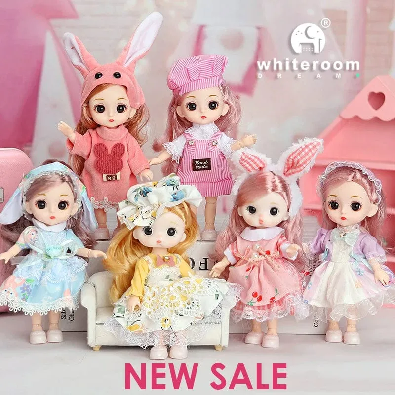 Puppe für Mädchen Spielzeug BJD Minipuppe 13 bewegliches Gelenk Baby 3D große Augen schöne DIY Spielzeugpuppe mit Kleidung verkleiden 1/12 Modepuppe