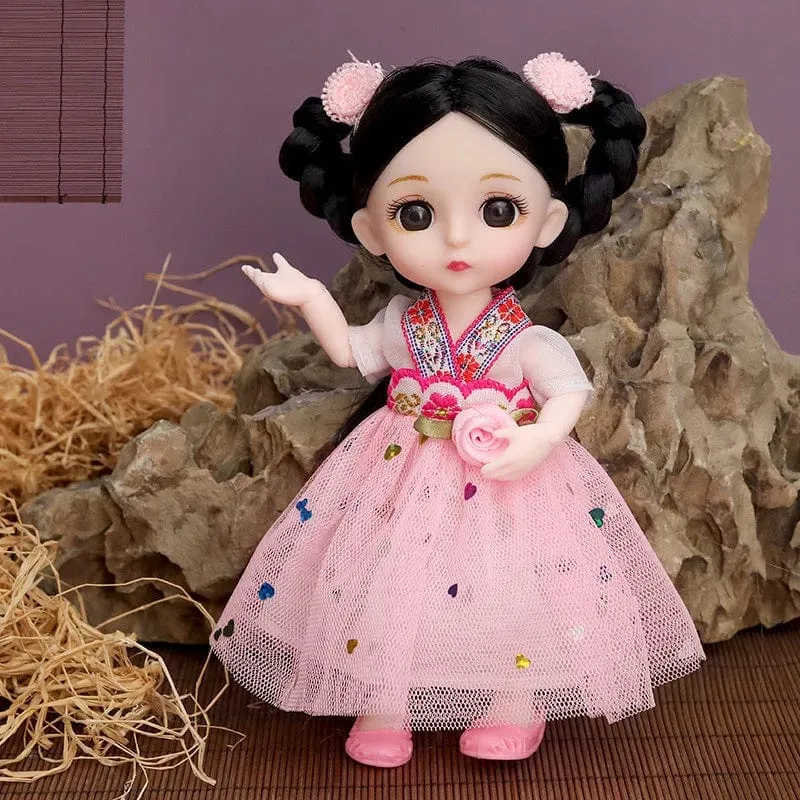 Puppe für Mädchen Spielzeug BJD Minipuppe 13 bewegliches Gelenk Baby 3D große Augen schöne DIY Spielzeugpuppe mit Kleidung verkleiden 1/12 Modepuppe