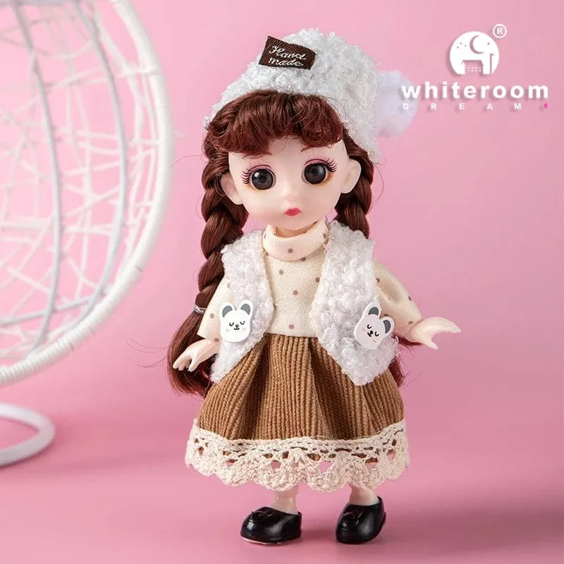 Puppe für Mädchen Spielzeug BJD Minipuppe 13 bewegliches Gelenk Baby 3D große Augen schöne DIY Spielzeugpuppe mit Kleidung verkleiden 1/12 Modepuppe