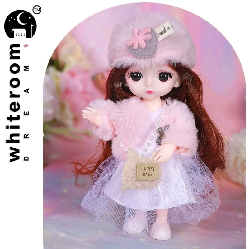 Puppe für Mädchen Spielzeug BJD Minipuppe 13 bewegliches Gelenk Baby 3D große Augen schöne DIY Spielzeugpuppe mit Kleidung verkleiden 1/12 Modepuppe
