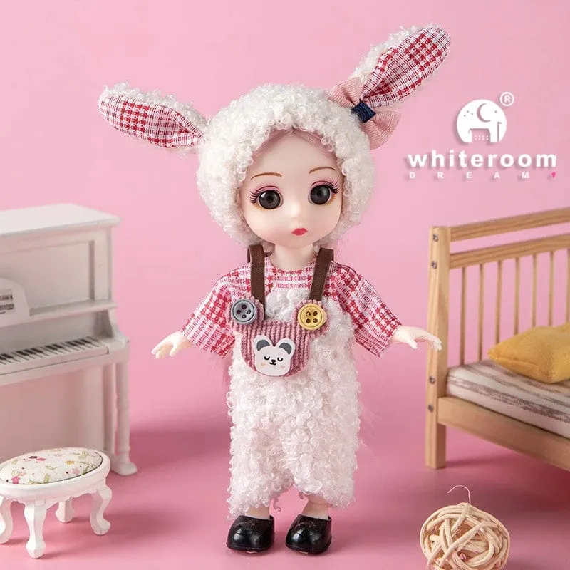 Puppe für Mädchen Spielzeug BJD Minipuppe 13 bewegliches Gelenk Baby 3D große Augen schöne DIY Spielzeugpuppe mit Kleidung verkleiden 1/12 Modepuppe