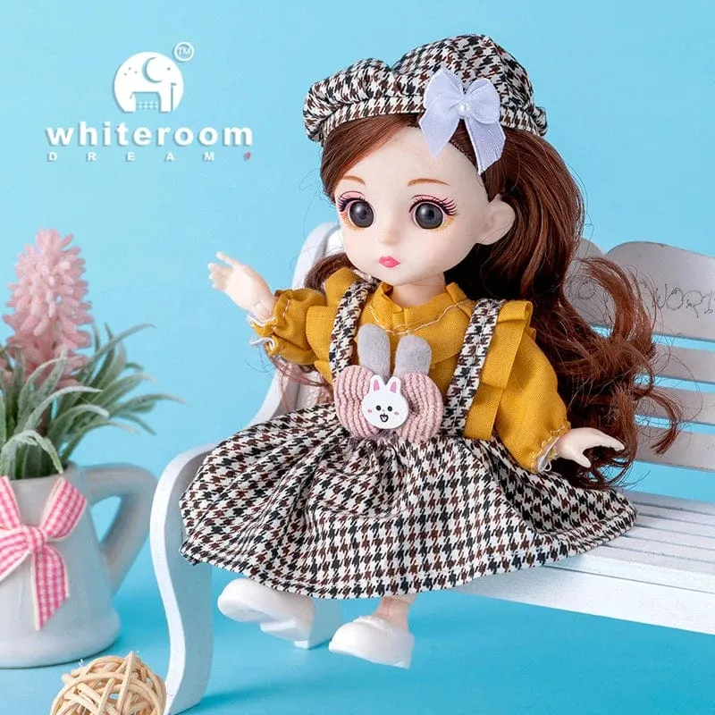 Puppe für Mädchen Spielzeug BJD Minipuppe 13 bewegliches Gelenk Baby 3D große Augen schöne DIY Spielzeugpuppe mit Kleidung verkleiden 1/12 Modepuppe