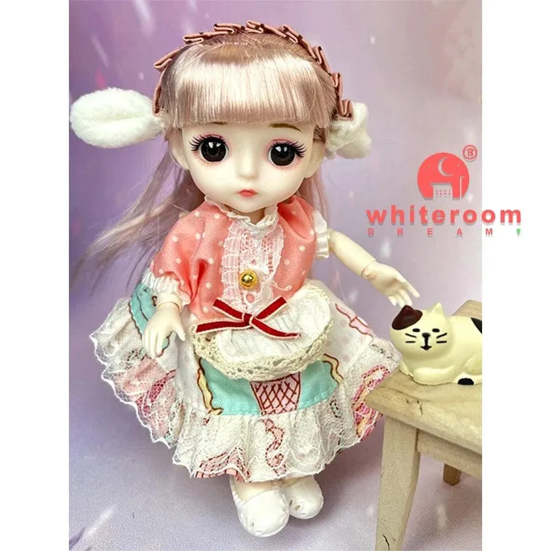 Puppe für Mädchen Spielzeug BJD Minipuppe 13 bewegliches Gelenk Baby 3D große Augen schöne DIY Spielzeugpuppe mit Kleidung verkleiden 1/12 Modepuppe