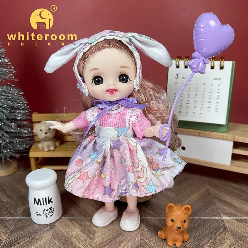 Puppe für Mädchen Spielzeug BJD Minipuppe 13 bewegliches Gelenk Baby 3D große Augen schöne DIY Spielzeugpuppe mit Kleidung verkleiden 1/12 Modepuppe