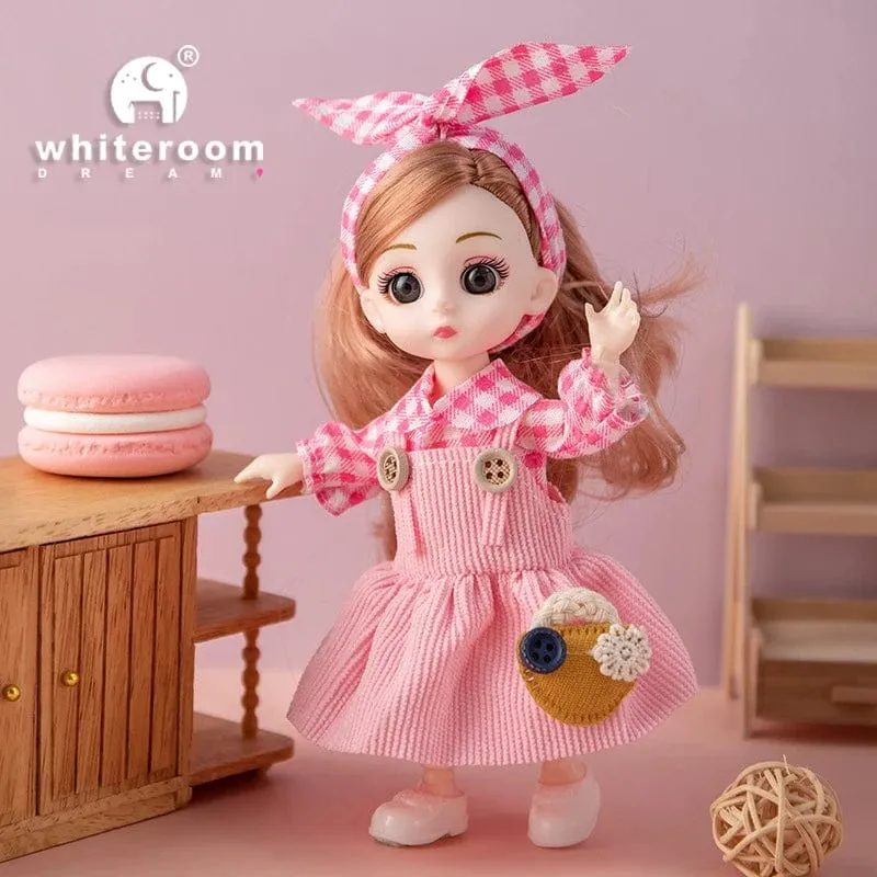Puppe für Mädchen Spielzeug BJD Minipuppe 13 bewegliches Gelenk Baby 3D große Augen schöne DIY Spielzeugpuppe mit Kleidung verkleiden 1/12 Modepuppe