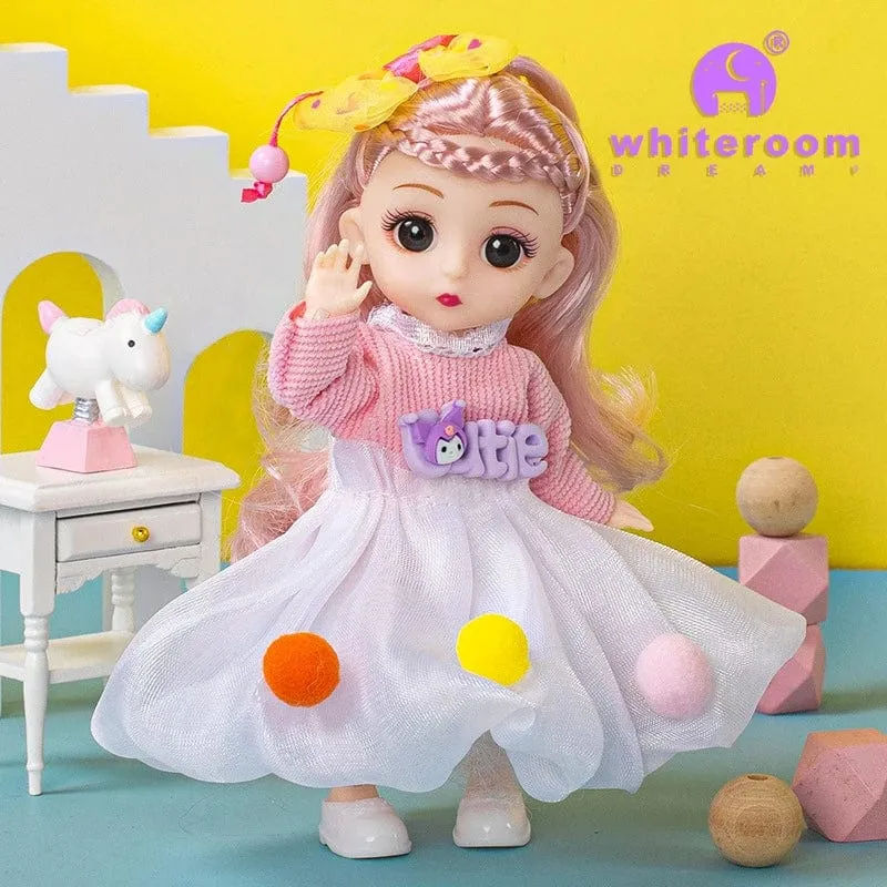 Puppe für Mädchen Spielzeug BJD Minipuppe 13 bewegliches Gelenk Baby 3D große Augen schöne DIY Spielzeugpuppe mit Kleidung verkleiden 1/12 Modepuppe