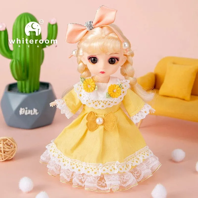 Puppe für Mädchen Spielzeug BJD Minipuppe 13 bewegliches Gelenk Baby 3D große Augen schöne DIY Spielzeugpuppe mit Kleidung verkleiden 1/12 Modepuppe