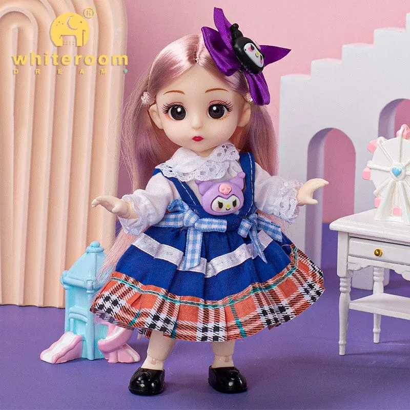 Puppe für Mädchen Spielzeug BJD Minipuppe 13 bewegliches Gelenk Baby 3D große Augen schöne DIY Spielzeugpuppe mit Kleidung verkleiden 1/12 Modepuppe