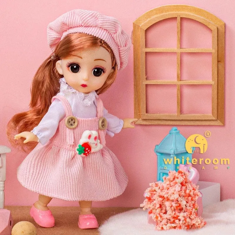 Puppe für Mädchen Spielzeug BJD Minipuppe 13 bewegliches Gelenk Baby 3D große Augen schöne DIY Spielzeugpuppe mit Kleidung verkleiden 1/12 Modepuppe