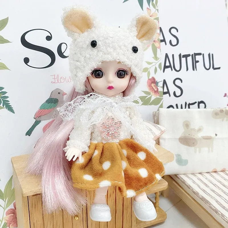 Puppe für Mädchen Spielzeug BJD Minipuppe 13 bewegliches Gelenk Baby 3D große Augen schöne DIY Spielzeugpuppe mit Kleidung verkleiden 1/12 Modepuppe