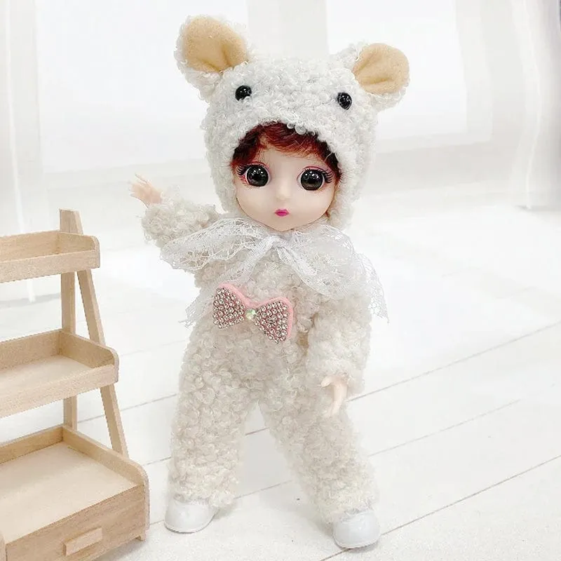 Puppe für Mädchen Spielzeug BJD Minipuppe 13 bewegliches Gelenk Baby 3D große Augen schöne DIY Spielzeugpuppe mit Kleidung verkleiden 1/12 Modepuppe