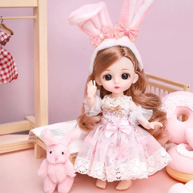 Puppe für Mädchen Spielzeug BJD Minipuppe 13 bewegliches Gelenk Baby 3D große Augen schöne DIY Spielzeugpuppe mit Kleidung verkleiden 1/12 Modepuppe
